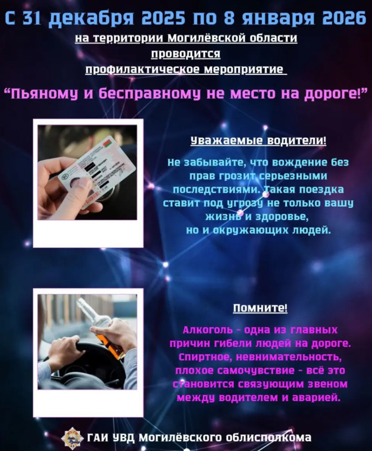 С 31 декабря по 8 января — «Пьяному и бесправному не место на дороге»
