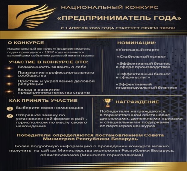 Национальный конкурс «Предприниматель года» стартует 1 апреля 2026 года